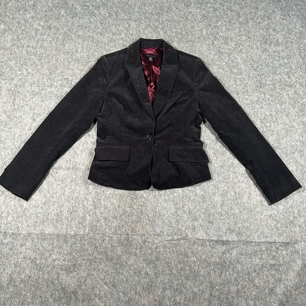 Kenneth Cole Women's Blazer 8 Black Single Breasted‎ One Button Velour